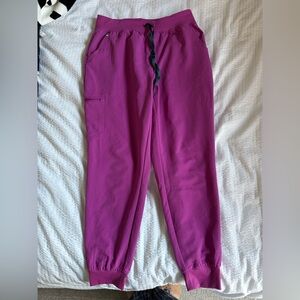 FIGS High Waisted Zamora Jogger Scrub Pants- Bright Fuchsia